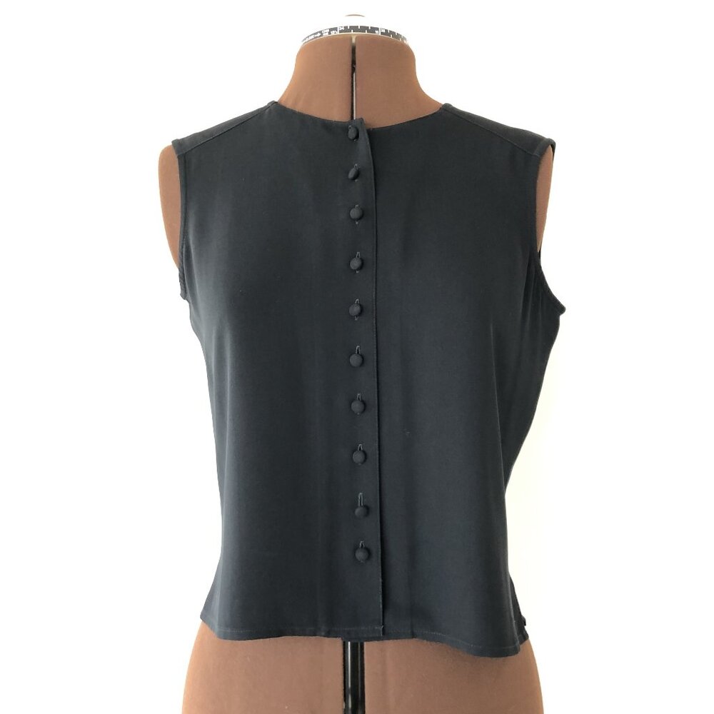 Jaeger Black Button Front Sleeveless Blouse